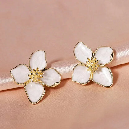 2025 Hibiscus Dropped Glaze Flower Stud Earrings for Women Girl French Ins Vintage Fashion Korean Wedding Romantic Jewelry