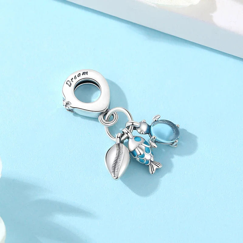 Original 925 Sterling Silver Charms Love Heart Turtle Murano Glass Pendant Beads Fit Pan Bracelet Necklace Jewelry For Women