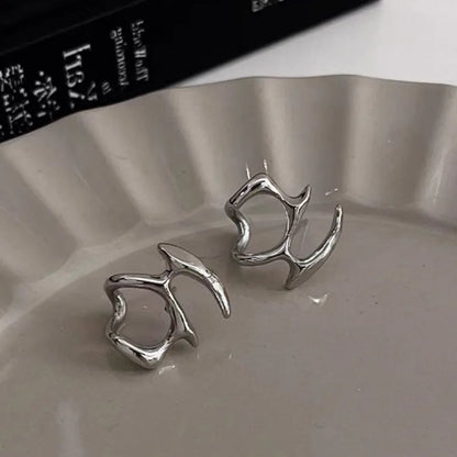 Y2K Irregular Liquid Earrings for Women Silver Color Hip-Hop Punk Fashion Geometric Earring Clip Girl 2024 Trendy Party Jewelry