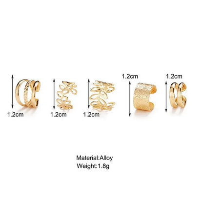 5pcs;Silver Color Leaves Clip Earrings for Women Men Creative Simple C Ear Cuff Non-Piercing Ear Ear Clip Set Trend Jewelry Gift