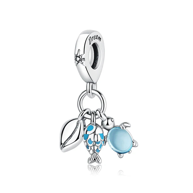 Original 925 Sterling Silver Charms Love Heart Turtle Murano Glass Pendant Beads Fit Pan Bracelet Necklace Jewelry For Women